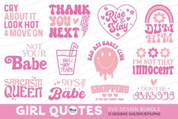 Pink Girl Quote SVG PNG Bundle for Crafts & Graphics