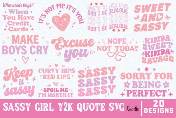 Sassy Girl Y2K Quote SVG Design Bundle: Graphics for Crafts & Content